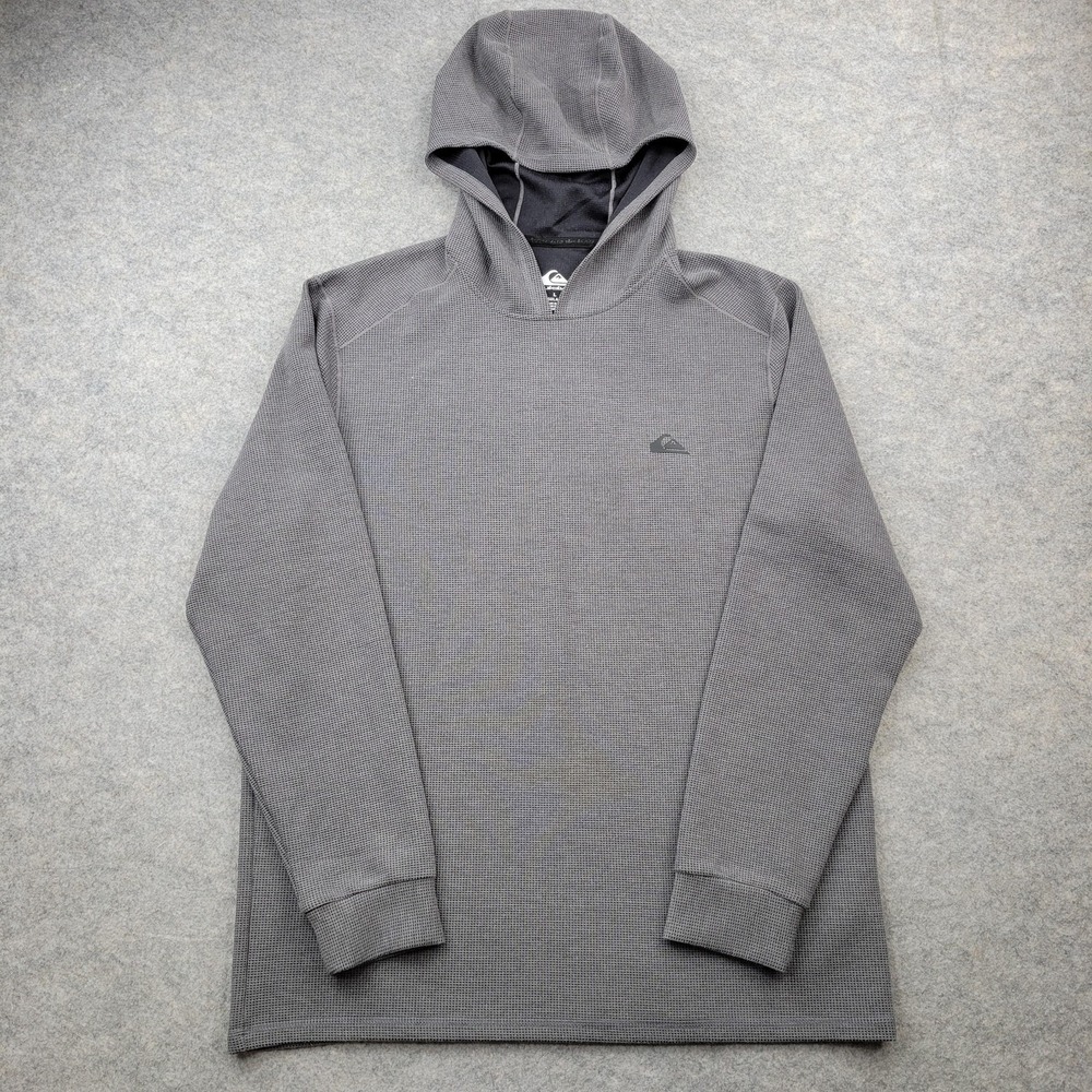 Quiksilver Hoodie Mens Large Gray DryFlight Knit‎ Pullover Sweatshirt Logo Surf